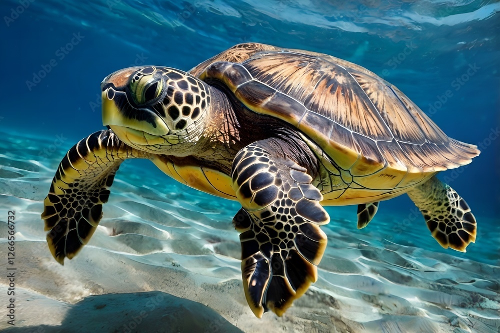 Fototapeta premium sea turtle swimming in the sea,turtle diving.sea turtle close up.Sea turtle.