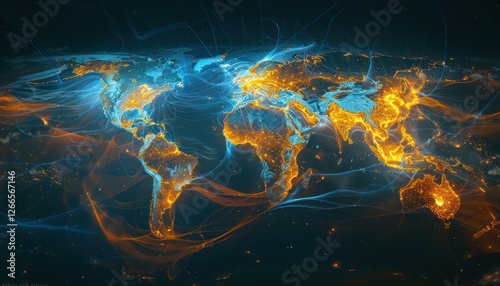 Wonderful world map futuristic telecommunication network, concept about global internet connection and information, communication, international security