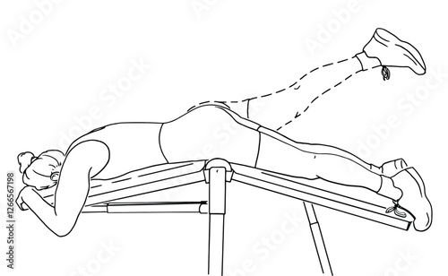 Hyperextension Leg Raise Exercise Glute and Lower Back Strength Workout Illustration