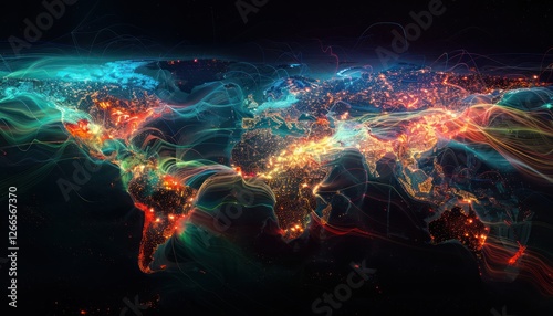 Wonderful world map futuristic telecommunication network, concept about global internet connection and information, communication, international security