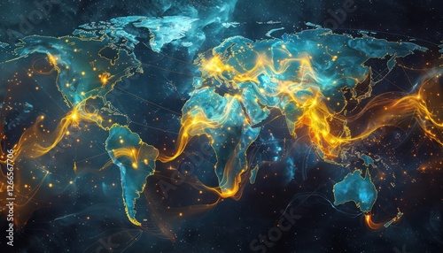 Wonderful world map futuristic telecommunication network, concept about global internet connection and information, communication, international security