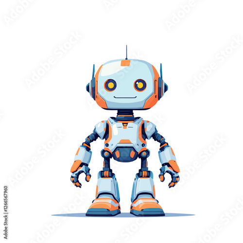 Friendly chat bot standing and smiling, artificial intelligence and robotics