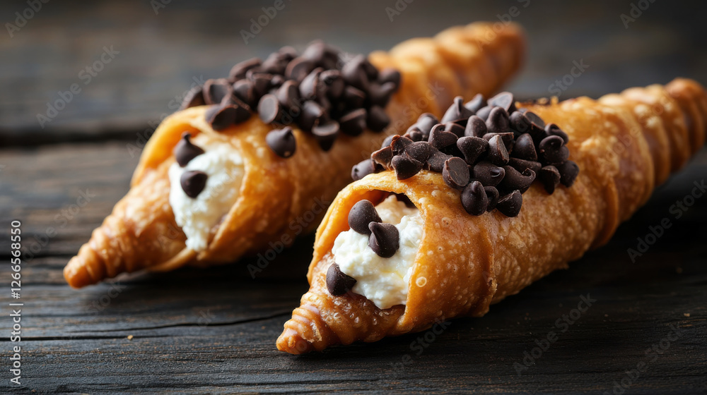 Crispy cannoli filled with ricotta cheese and chocolate chips Crispy cannoli filled with ricotta cheese and chocolate chips
