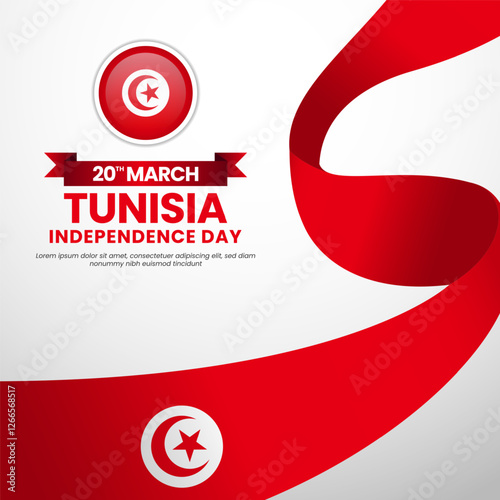 Tunisia ribbon flag with National color for independence day square banner background design
