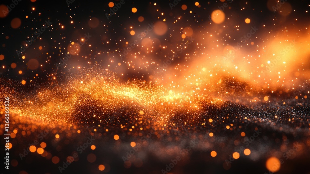 Obraz premium Fireworks burst in the night sky, emitting vibrant golden sparks that fan outward,