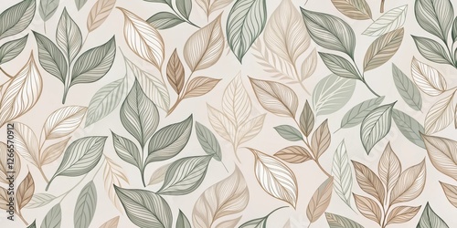 Elegant Botanical Line Art A Seamless Pattern of Delicate Leaves in Muted Greens and Browns