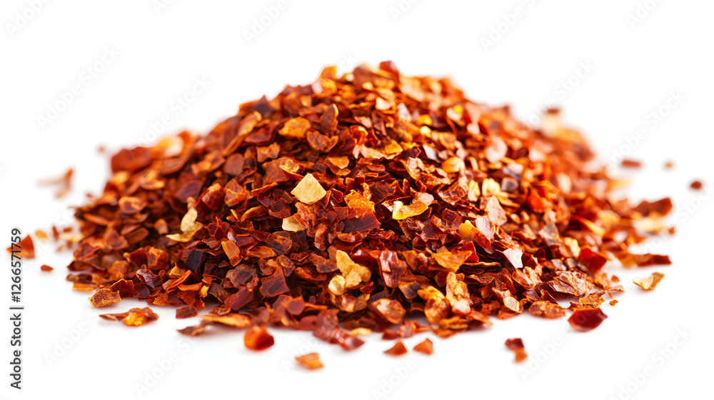 A mound of vibrant red chili flakes. A mound of vibrant red chili flakes.