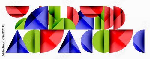 Abstract geometric pattern with intersecting circles and triangles in gradients. The high-contrast composition creates depth and a dynamic, modern aesthetic