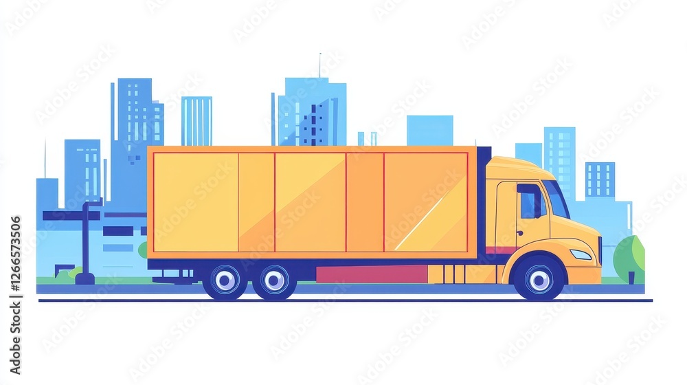 Logistics delivery flat design side view urban transportation theme cartoon drawing Split-complementary color scheme.. Logistics delivery flat design side view urban transportation theme cartoon drawing Split-complementary color scheme..
