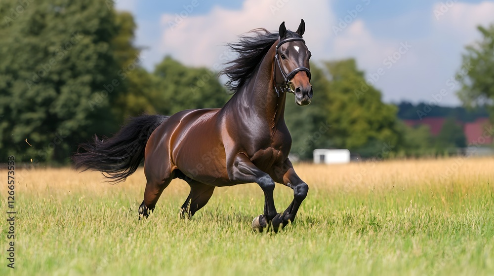 A majestic stallion running through a field A majestic stallion running through a field