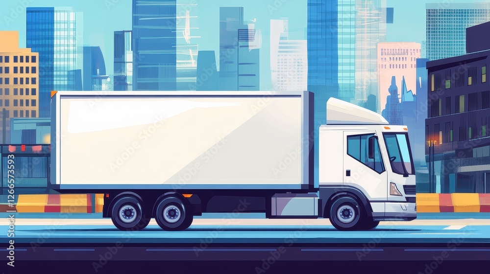 Logistics delivery flat design side view urban transportation theme cartoon drawing Split-complementary color scheme.. Logistics delivery flat design side view urban transportation theme cartoon drawing Split-complementary color scheme..