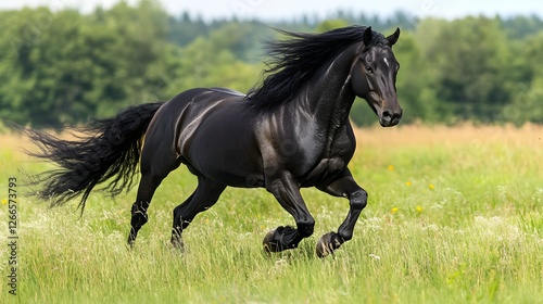 A majestic stallion running through a field