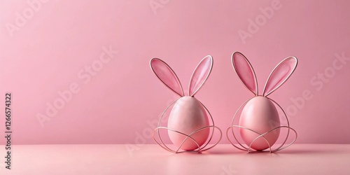 Pastel Pink Easter Eggs with Delicate Bunny Ears in Rose Gold Stands