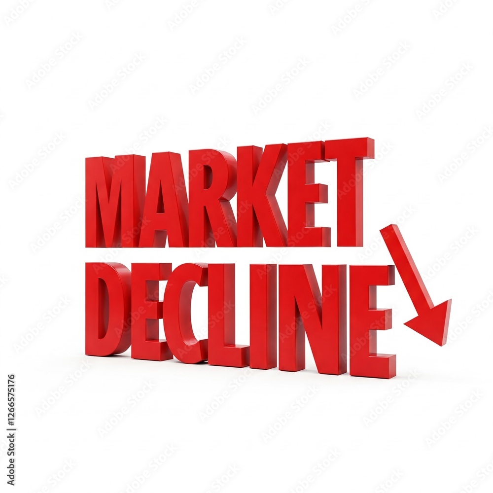Fototapeta premium 3D red colour Market decline on white background 