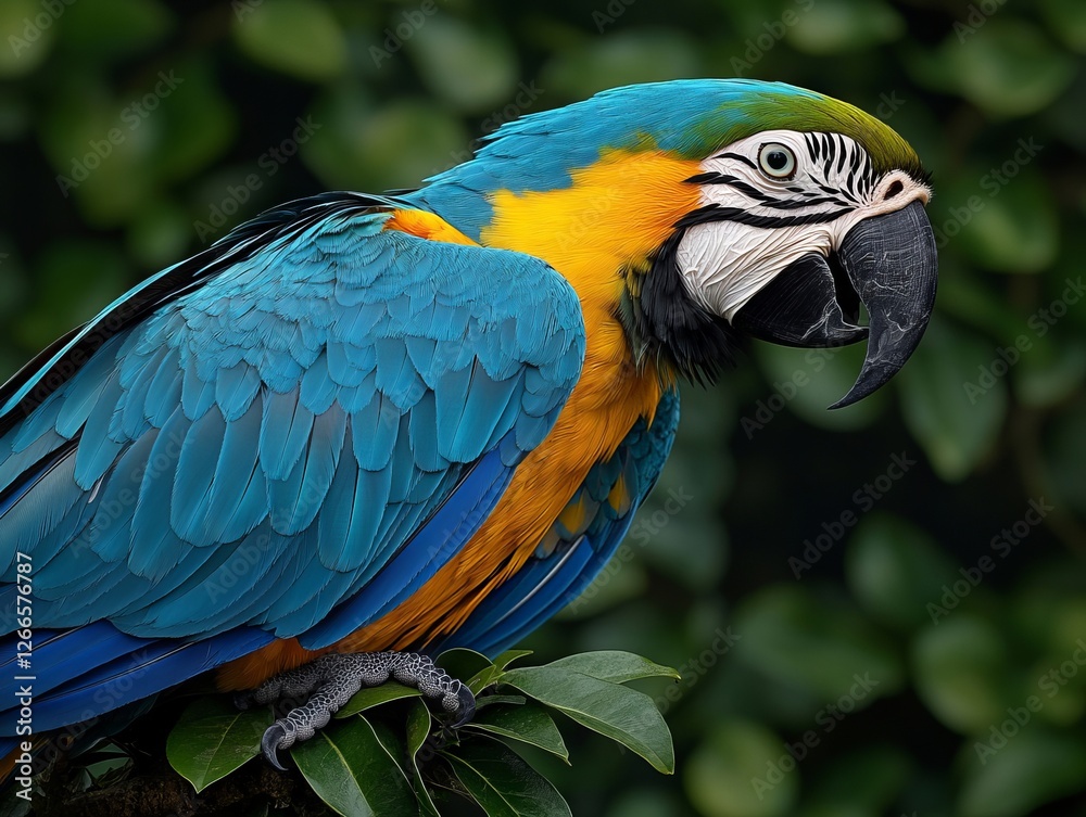 A blue and yellow parrot sitting on top of a tree branch A blue and yellow parrot sitting on top of a tree branch