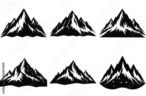 Mountain Peak silhouette Icons, Mountain hill vector set  