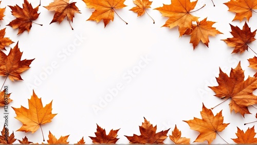 Autumnal arrangement of amber maple foliage, encircling a crisp, bright space