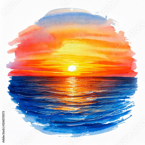 Watercolor spot stroke reminiscent of sunset on the sea on a white background