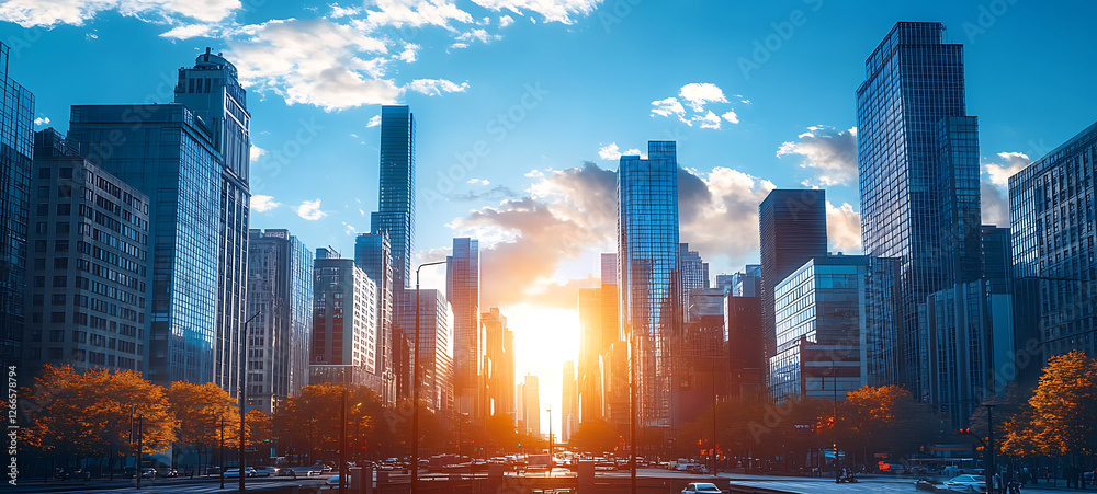 Obraz premium Landscape of a modern city at sunset