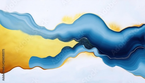 abstract fluid wave design with blue, gold and white lines, modern graphic art for contemporary decor or branding photo