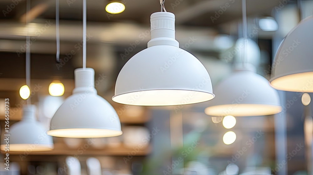 Obraz premium White pendant lights hanging in a bright coffee shop