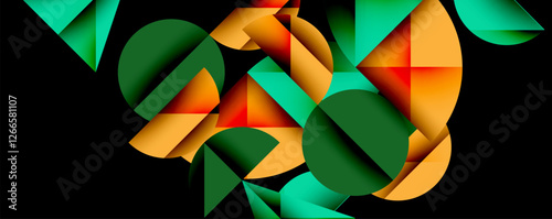 Abstract geometric pattern with intersecting circles and triangles in gradients. The high-contrast composition creates depth and a dynamic, modern aesthetic
