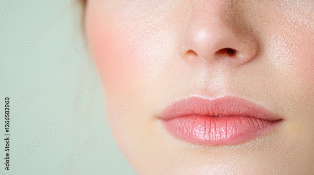 Obraz premium Close-up woman's lips and cheeks, soft background, beauty