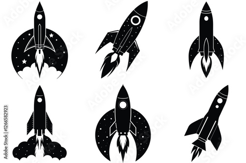 Rocket Launch silhouettes Icon vector set