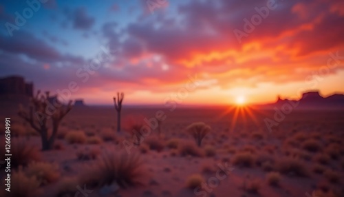 Stunning Desert Sunset Landscape with Cactus Silhouette