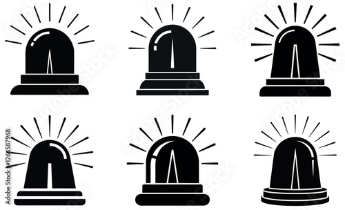 Set of Black and White Emergency Light Icons