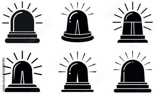 Set of Black and White Emergency Light Icons