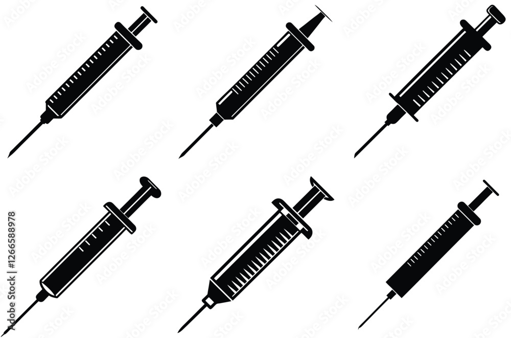 injection syringe silhouette vector Icons Set injection syringe silhouette vector Icons Set