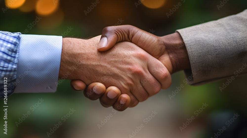 Handshake Between Two Individuals of Different Backgrounds Symbolizing Diversity, Success, and Business Agreement Handshake Between Two Individuals of Different Backgrounds Symbolizing Diversity, Success, and Business Agreement