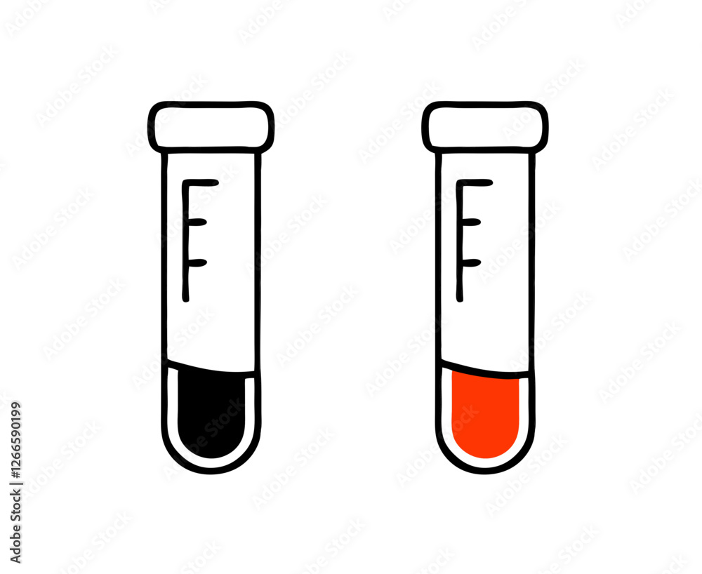 Laboratory test tubes with black and red liquids for medical analysis, icon vector set Laboratory test tubes with black and red liquids for medical analysis, icon vector set