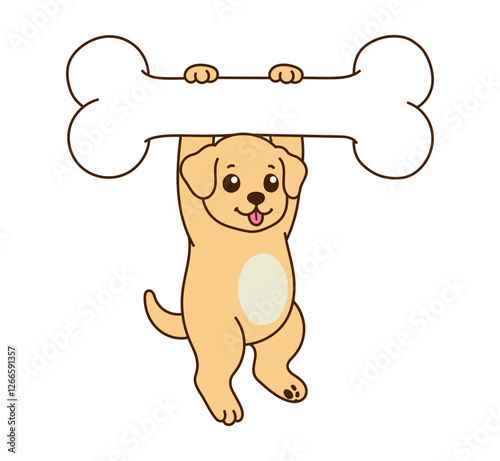 a dog holding a bone.
