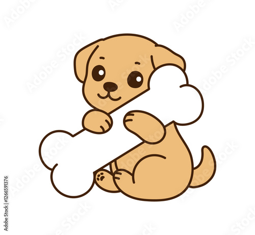 a dog holding a bone.
