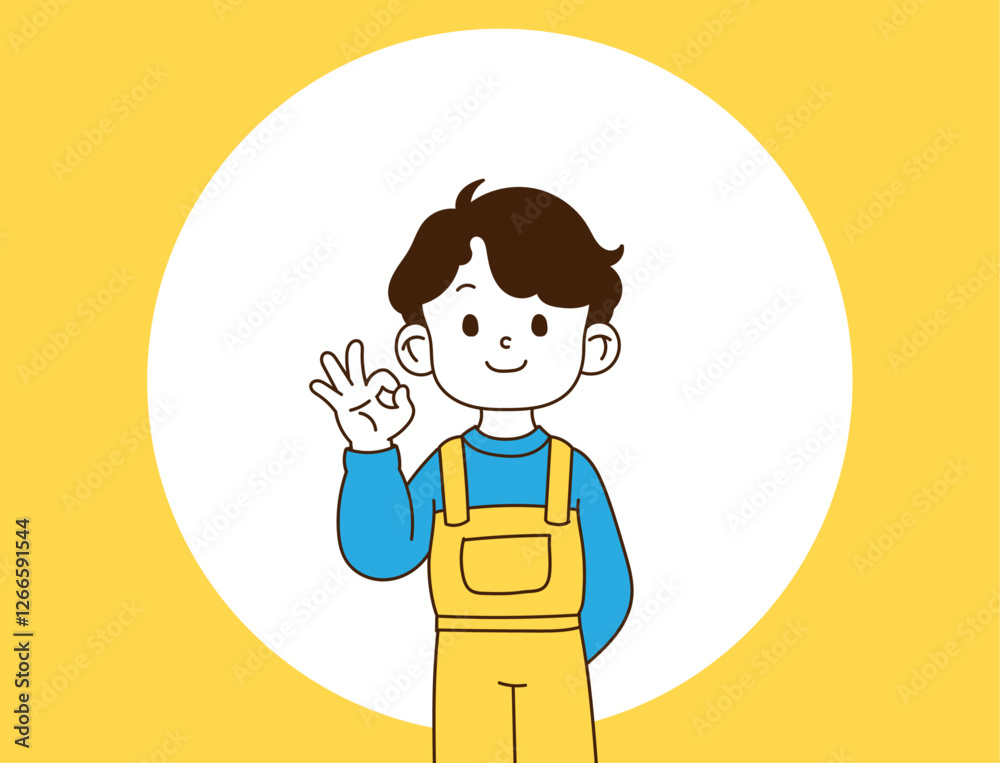 The child who signs OK with his hands.