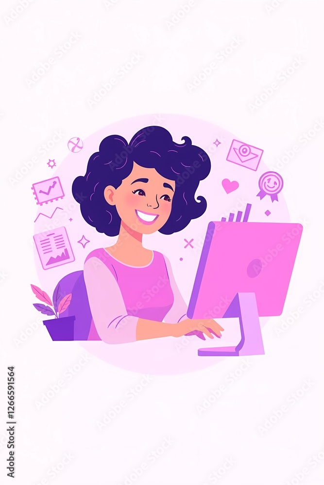 Flat illustration design of businesswoman working on laptop Flat illustration design of businesswoman working on laptop