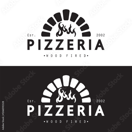 Italian food, pizza or pizzeria logo design with crossed shovels and brick oven. Logo for business, restaurant, labels and badges.