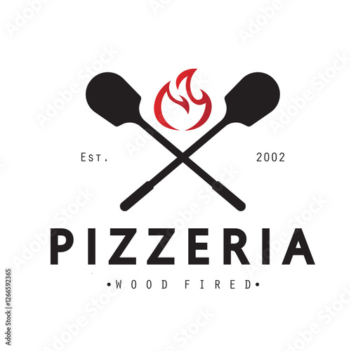 Italian food, pizza or pizzeria logo design with crossed shovels and brick oven. Logo for business, restaurant, labels and badges.