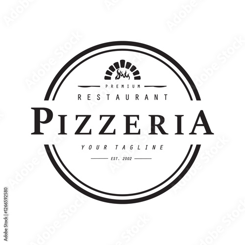 Italian food, pizza or pizzeria logo design with crossed shovels and brick oven. Logo for business, restaurant, labels and badges.