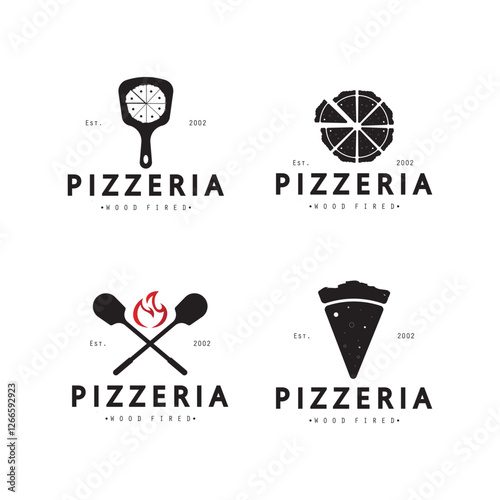 Italian food, pizza or pizzeria logo design with crossed shovels and brick oven. Logo for business, restaurant, labels and badges.