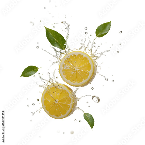 Isolated lemon slice with splash, cut out. AI generated