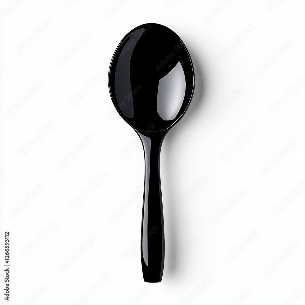 A sleek black spoon with a modern design, perfect for serving various dishes., on a white background A sleek black spoon with a modern design, perfect for serving various dishes., on a white background