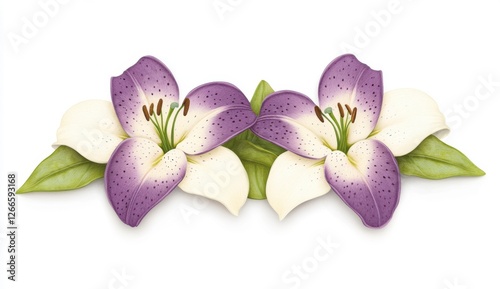 Purple and White Lily Floral Arrangement on White Background