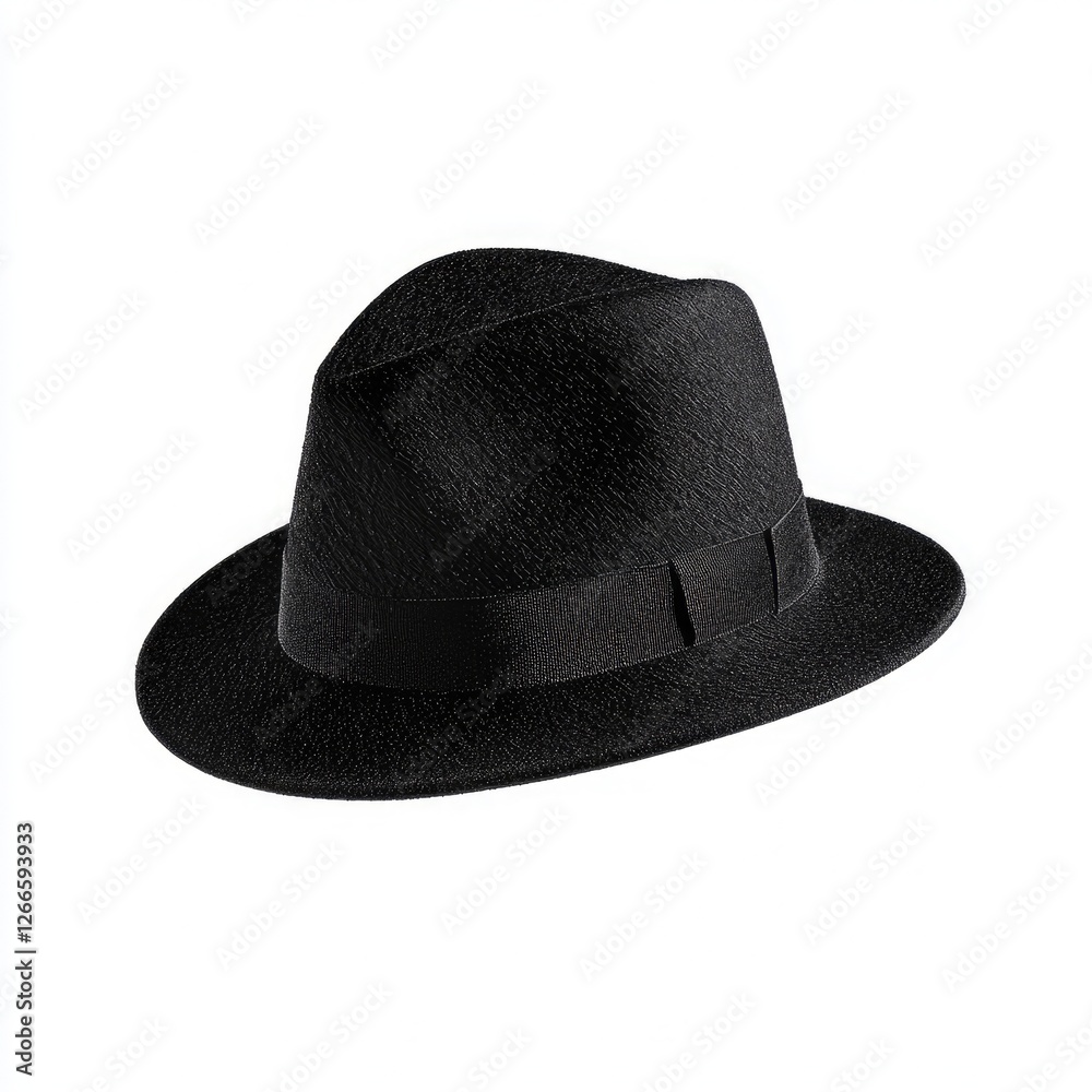 Classic black fedora hat perfect for stylish outfits and fashion trends., on a white background Classic black fedora hat perfect for stylish outfits and fashion trends., on a white background