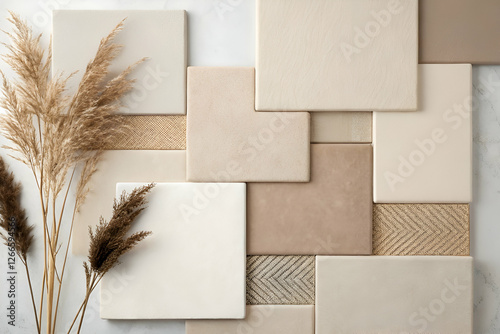 Neutral Toned Acoustic Panels with Dry Plants Wall Decor in Modern Design;