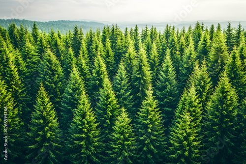 Wallpaper Mural Aerial view of a lush green conifer forest Torontodigital.ca