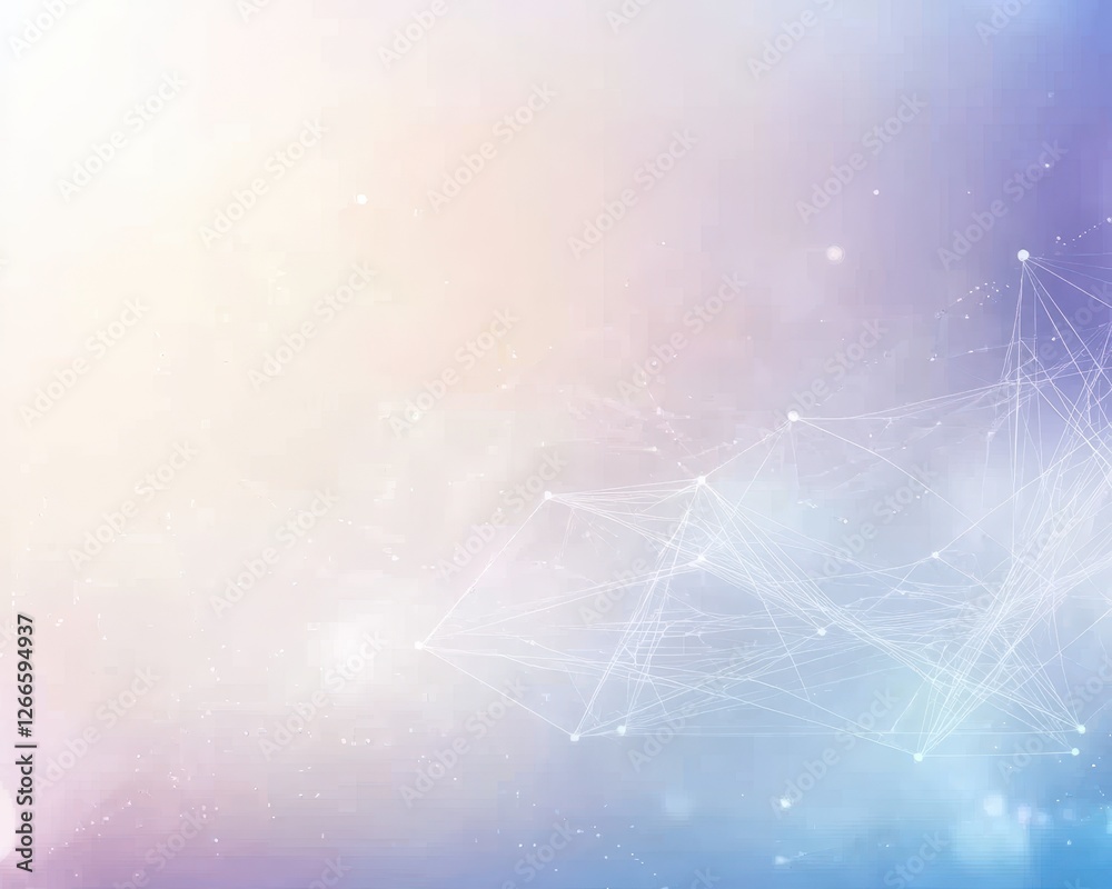 Fototapeta premium Abstract geometric network on pastel gradient background with bokeh