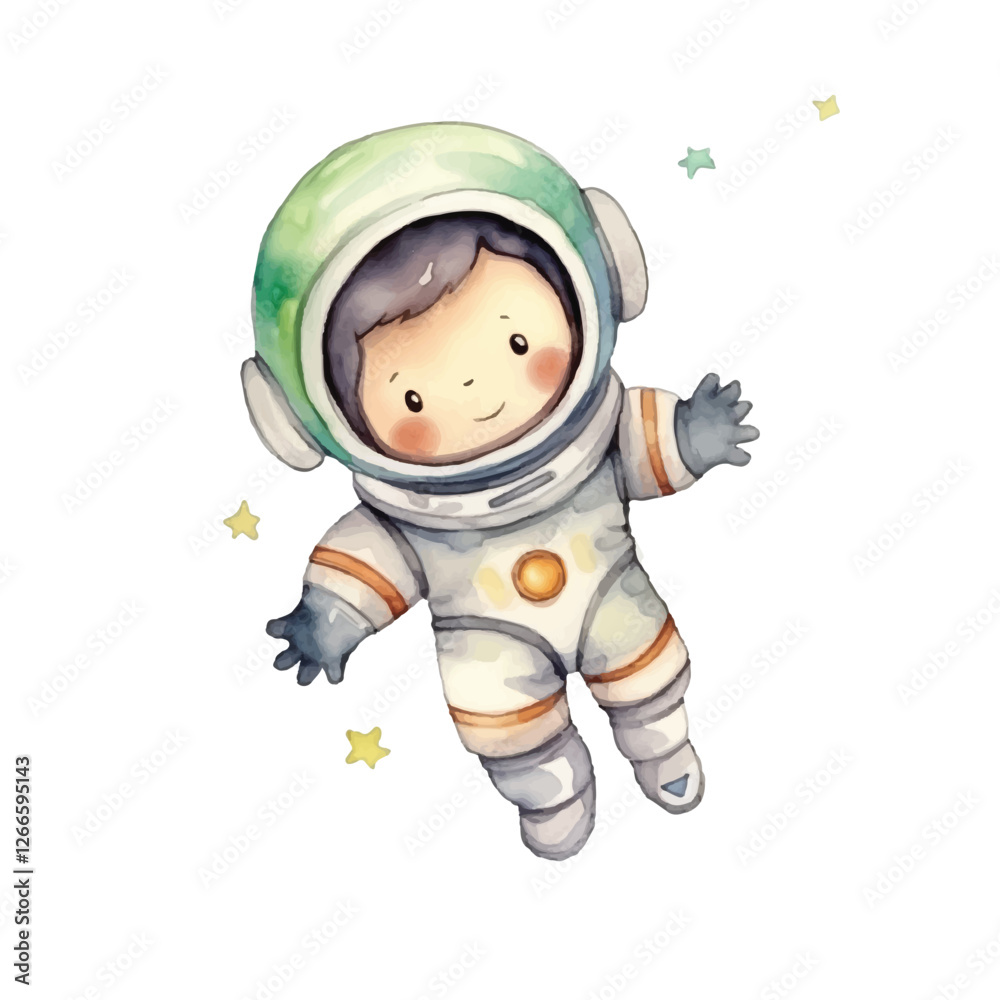 watercolors Cute astronaut floating in space illustration watercolors Cute astronaut floating in space illustration